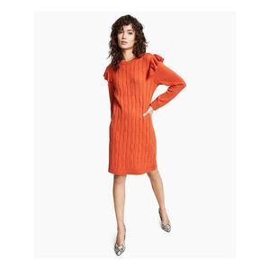 BAR III DRESSES Womens Orange Cable-knit Front Long Sleeve Sweater Dress L